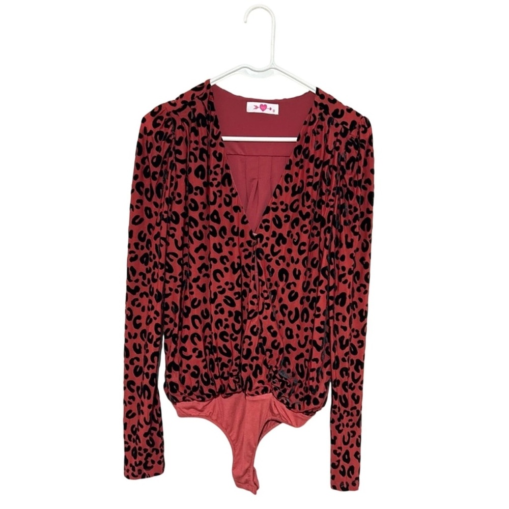 Buddy Love Melissa Red Black Animal Print Bodysuit Long Sleeve Leopard Size Sm‎